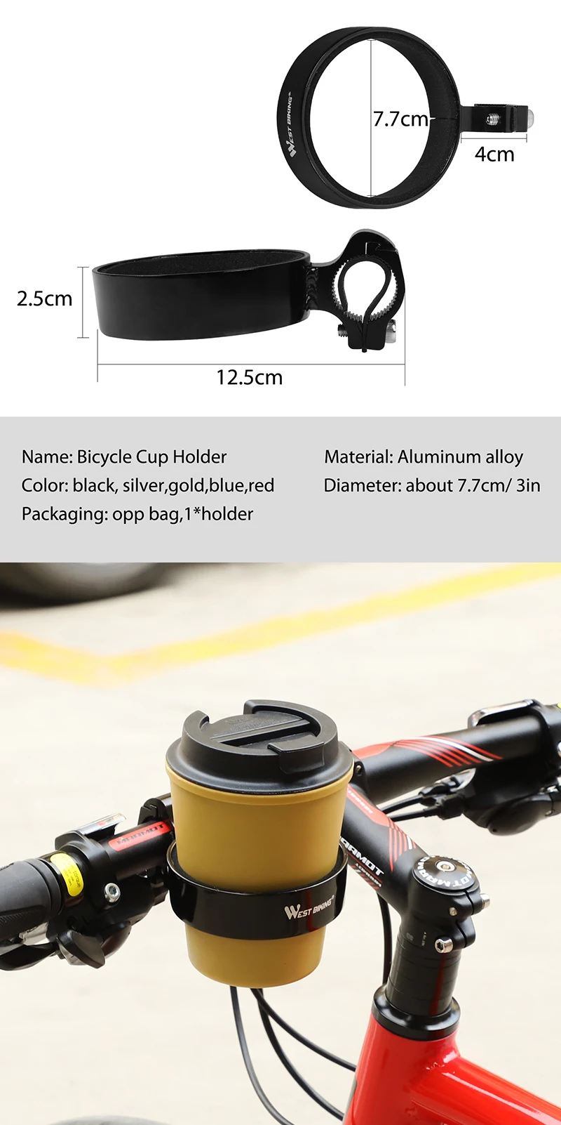 Bike Handlebar Cup Holder Aluminum Alloy Bicycle Water Bottle Holder Tea Coffee