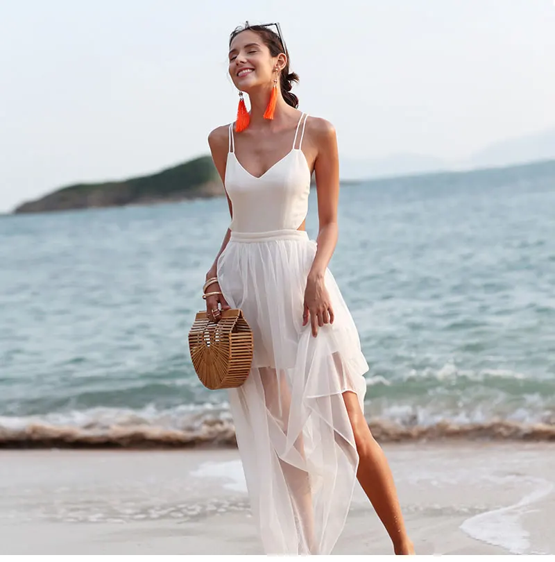 white backless beach dress