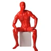 Glossy red full body abstract head used fashion design face display sitting muscle male mannequin