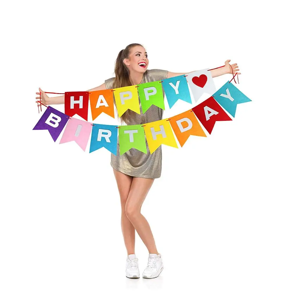 
Colorful party decoration 3mm 5mm felt happy birthday banner 