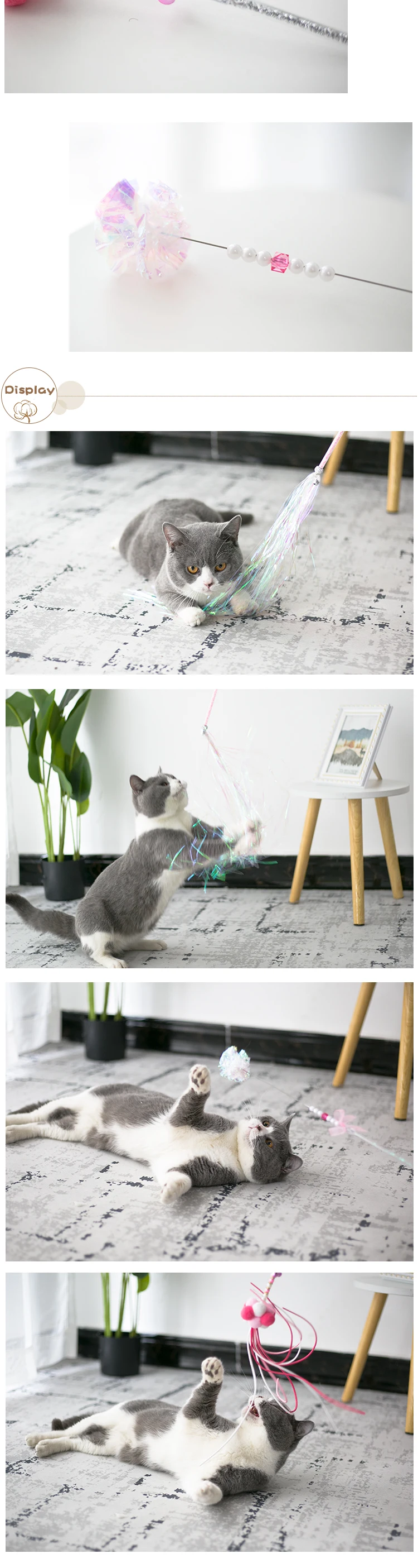 Silk Feather Cat Teasing Wand Interactive Cat Teaser Toy Stick for Cats