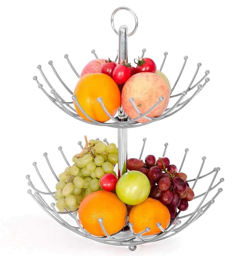 2 Tier Fresh Veggie Holder Iron Wire Modern Kitchen Countertop Storage