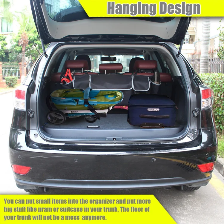 Amazon hot selling 3 adjustable straps car seat back rear travel storage bag auto car organizer