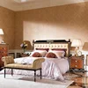 Royal luxury elegant bed fram gold leaf wood carved bedroom furniture