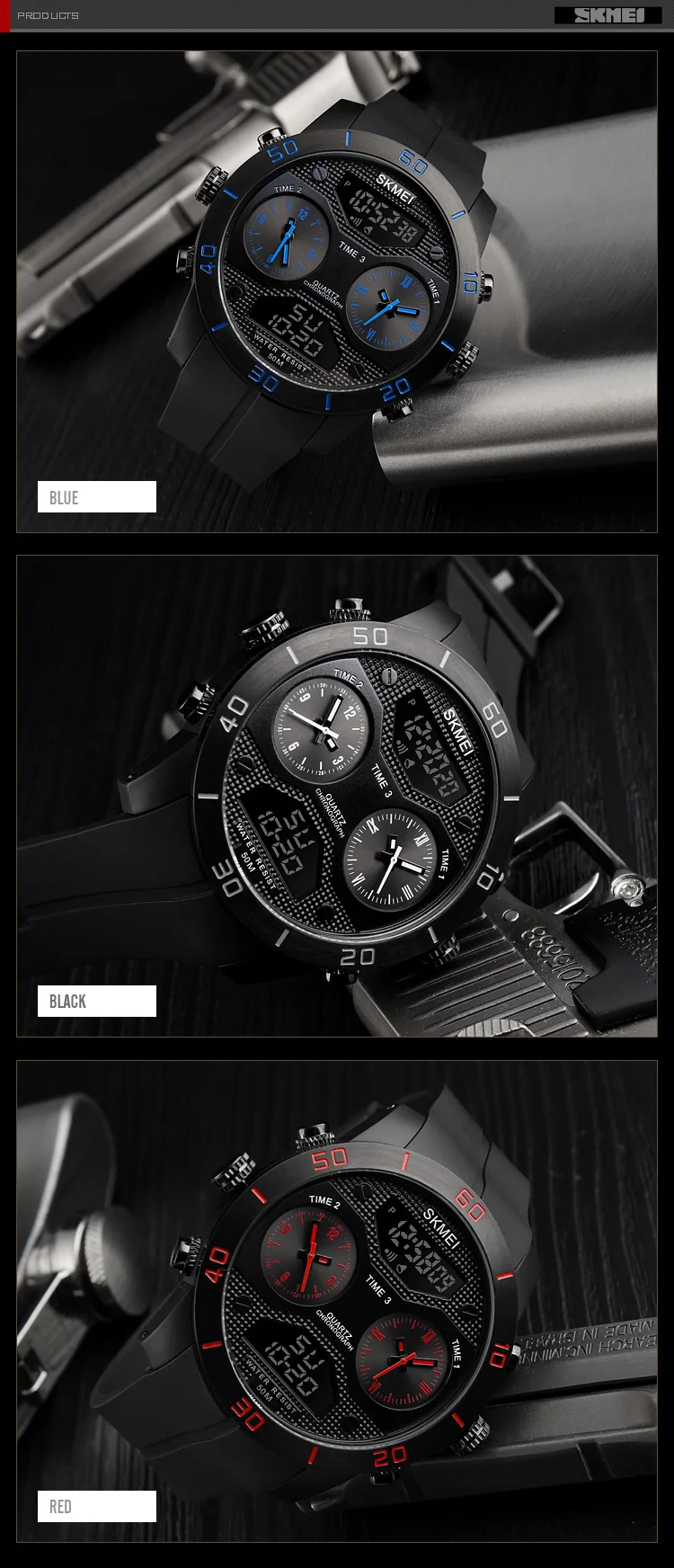 SKMEI 1355 new arrival 3 time zone japan movt quartz watch stainless steel case back sport digital wristwatch.jpg