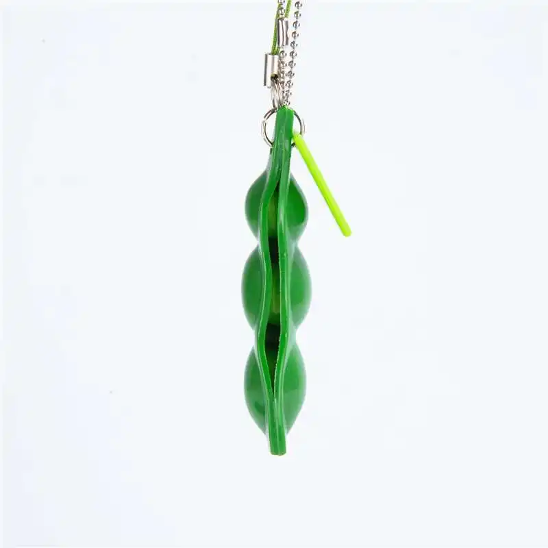 New Creative Extrusion Pea Bean Soybean Edamame Stress Relieve Toy Keychain Funny Toy Key Chain Cute