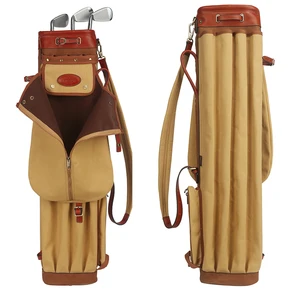 Canvas And Leather Golf Bag Club Range Pencil With Ball Pocket