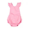 newborn baby clothes solid linen bodysuit flutter sleeveless back cross soft bubble baby rompers jumpsuit