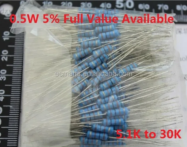 Value.Trade.Inc 100PCS//LOT 1//2W Carbon Film Resistors 5/% Error 5.1K 5K1 ohm 5.1k Ohm Color Ring Resistance