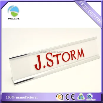 White Abs Plastic Custom Slide Desk Name Plate Badge Buy Abs