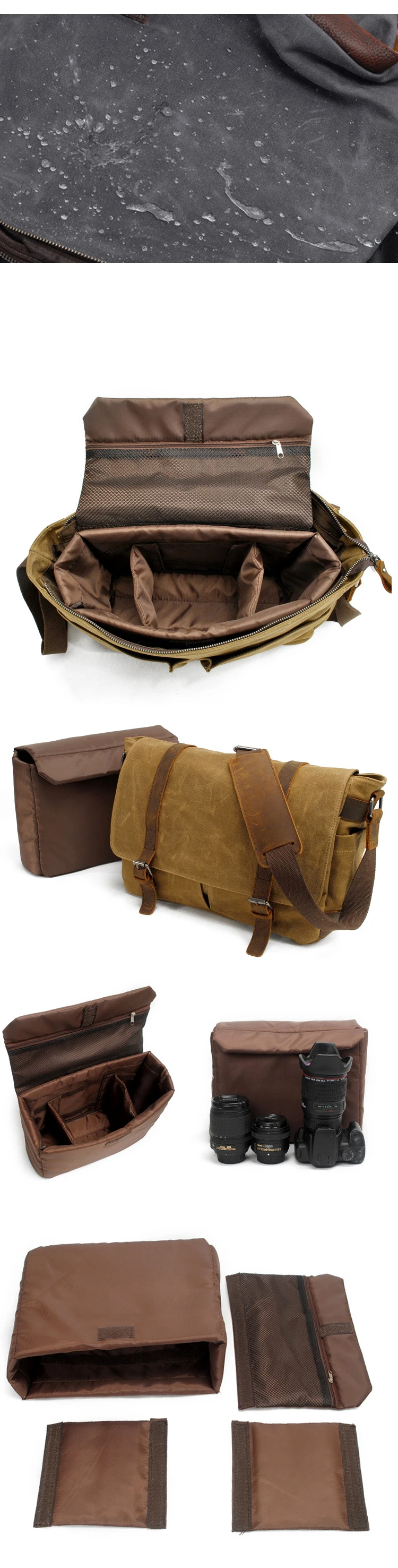 Waxed canvas leather clear water proof latest vintage digital design outdoor messenger camera bag