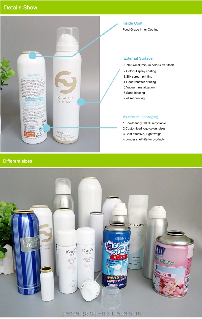 Aluminum Moisturizing Spray Aerosol Bottle With Valve And Cover Made In