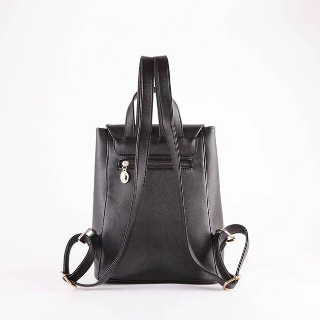 Wholesale Best Price Black Plain Saffiano PU Ladies Backpack 2016