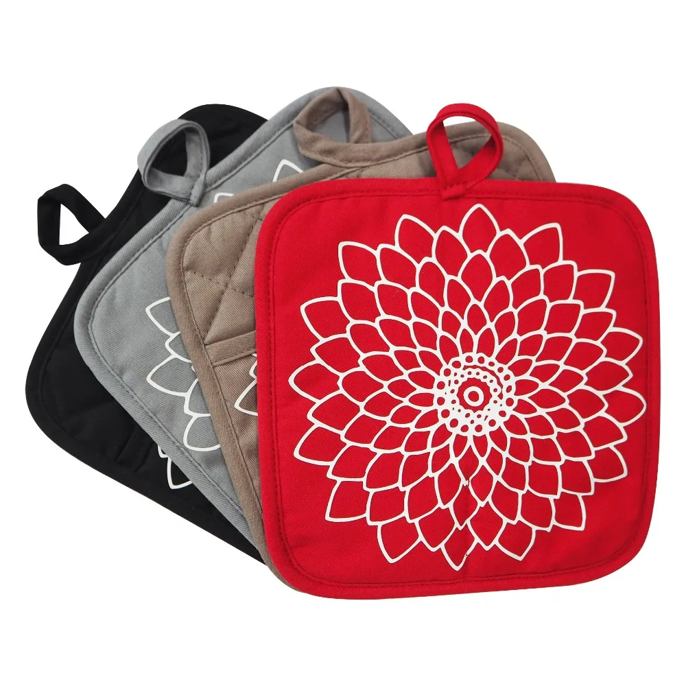 100 Cotton Mixed Silicone Printing Cooking Hot Pot Holders With Pocket