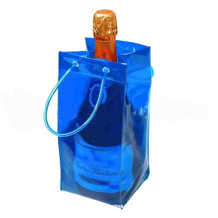 Durable Blue Plastic Wine Bag With Strong Handle Champagne Wine Cooler