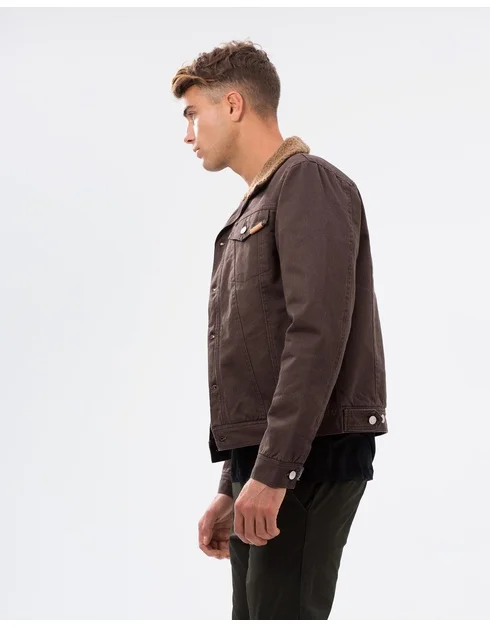 Sherpa Doublure En Fourrure Bouton Up Veste En Jean Marron Sherpa Doublure En Fourrure Bouton Up Veste En Jean Marron