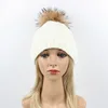Oem 100% acrylic material beanie autumn winter raccoon fur ball fleece wrap warm hat