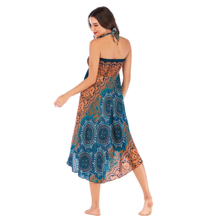 2019 夏季女装长裙人造丝印花马克西裙为海滩