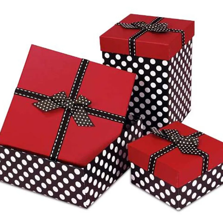 Wholesale Red Top Polka Dot Cardboard Gift Box With Ribbon