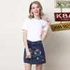 Wholesale Sexy Fashion Women Mini Denim Jean Embroidery A Line Skirt
