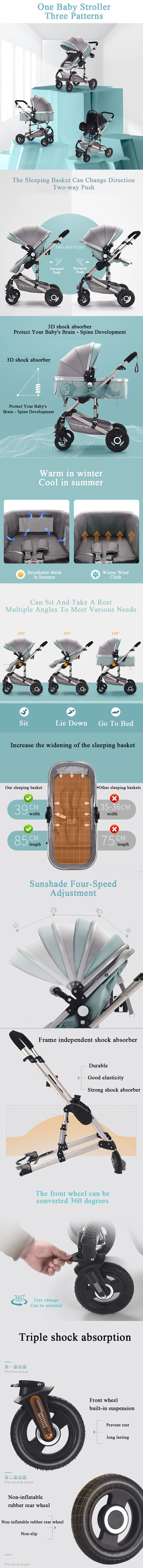 EN Luxury Baby Stroller 3 in 1 Pram  Aluminum Alloy single stroller Certification