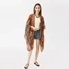 Women loose shirt vacation kimono floral print chiffon batwing sleeve Beach blouse