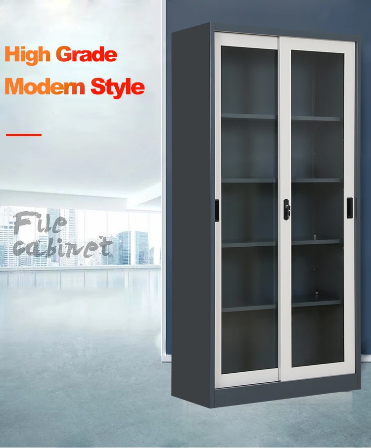 Modern Office Furniture Metal Steel Glass Sliding Door Filing Storage