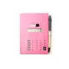 PU Material Promotional Red Notebook Calculator with Pen