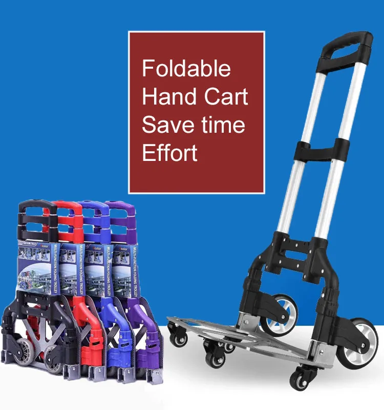 WE&ZHE Luggage Cart,Folding Trolley Dolly Large Capacity Grocery Shopping Cart Saving Labor Heavy Duty,Rolling Hand Truck with Extendable Handle for Unloading Pull Rod Car 