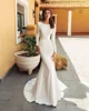 Simple Satin Wedding Dress Bridal Gown Modest Long Sleeve Mermaid Wedding Dresses with Lace Back 2019 New robe de mariage