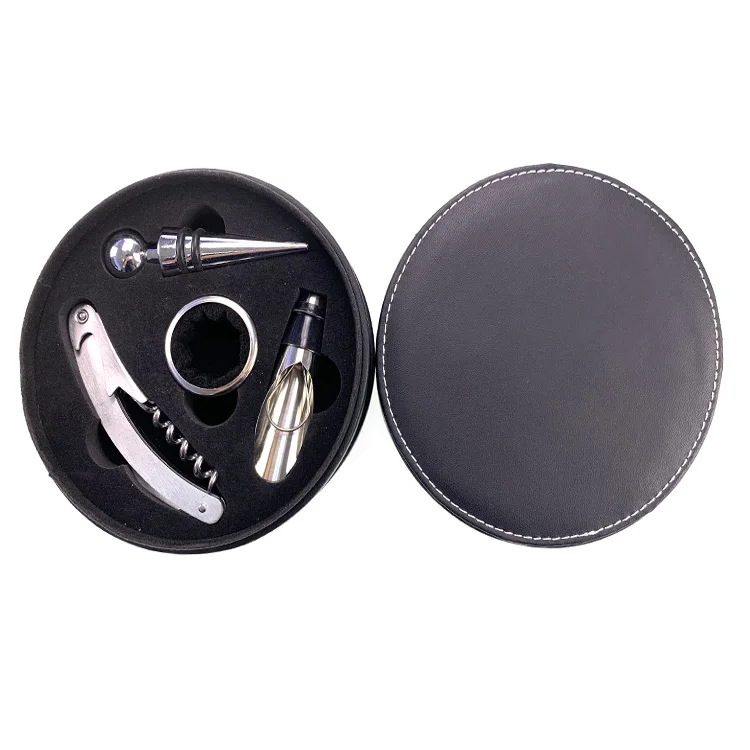 New Red Wine Bottle Opener Set 4pcs Wine Opener Gift Set Fancy Round
