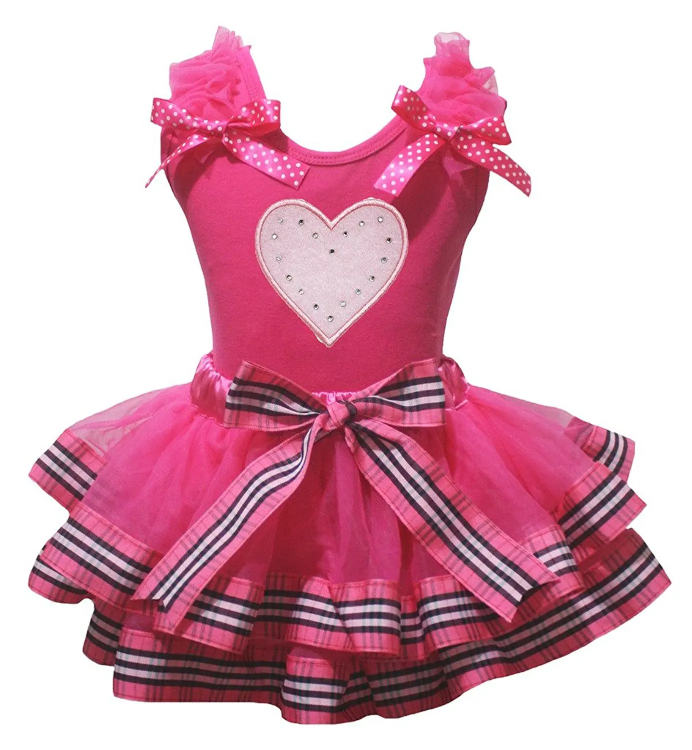 Petitebella Double Hearts White Shirt Stripe Hot Pink Petal Skirt Outfit Nb-8y