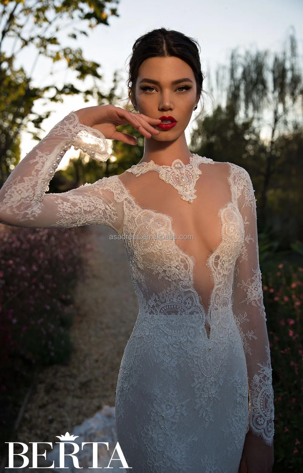 Wedding Sexy Lace Wedding Dresses latest modern high quality sexy mermaid wedding dress berta bridal deep v neck long sleeve