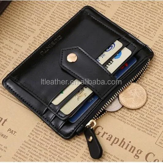 Oil wax leather card holder custom mini case mens slim minimalist rfid blocking genuine leather credit card wallet