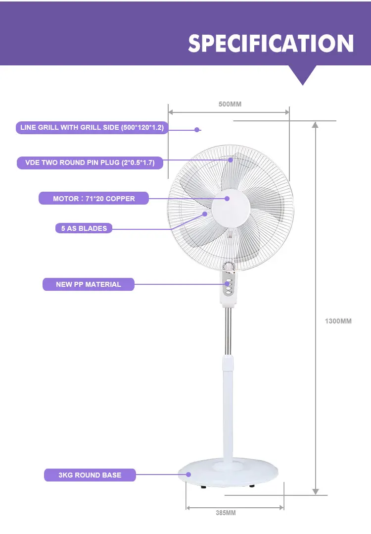 Ac Dc High Speed Specification Stand Portable Decorative Pedestal Fan