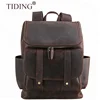 Tiding Custom Waterproof Vintage Men Dark Brown Travelling Laptop 100% Genuine Crazy Horse Leather Backpack