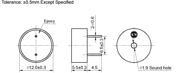 LPT1255 low current buzzer smallest piezo buzzer with pin