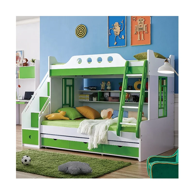Kids Bedroom Furniture Wooden Bunk Bed With Desk And Stairs
