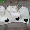 Reusable eco friendly reusable cloth gift heart holiday cotton canvas bag drawstring