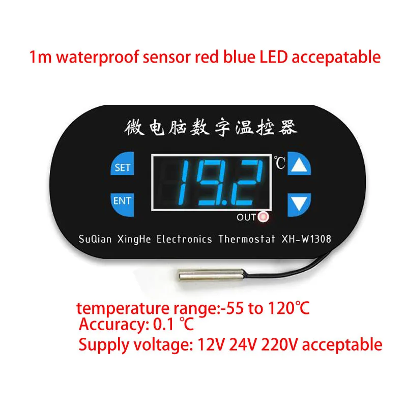 DC//AC 12V//220V Red//Blue LED Heat Cool Thermostat Temperature Controller Sensor