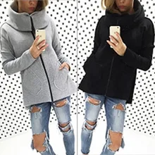 New Clothes Autumn Fall Turtle Neck Soild Color Fashion Women Casual Hoodie Zipper With Pocket Sweatershirt Long Sleeve Jackets