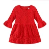 Mudkingdom 18m-5y baby girls with 3/4 sleeves red and black color flower lace hollowed-out princess dresses
