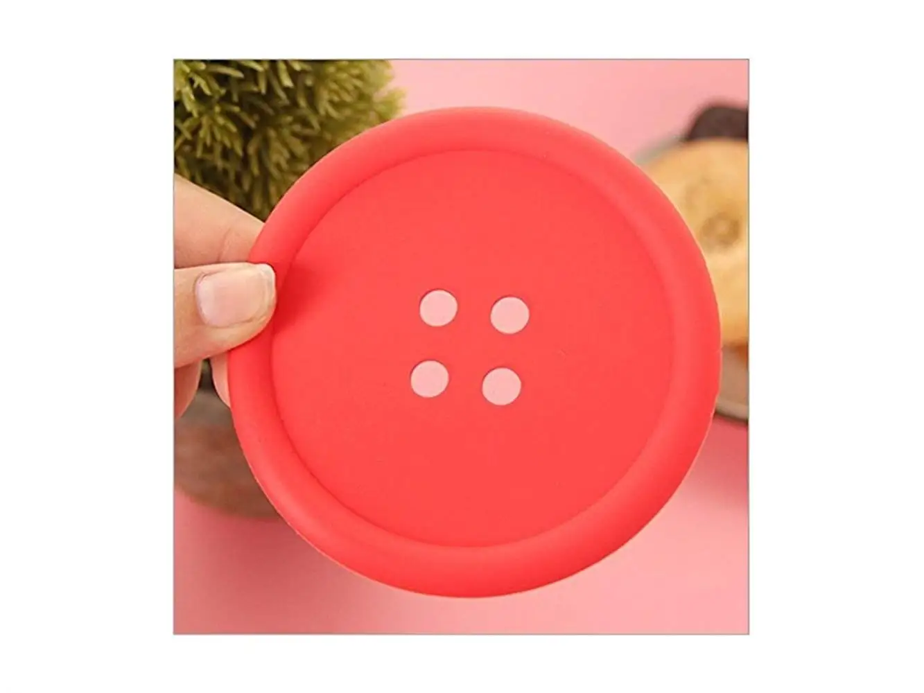 Yuchoi Perfectly Shaped Creative Cup Cushion Holder Cute Colorful Round Button Shaped Non-slip Insulated Silicone Cup Mats (Red)