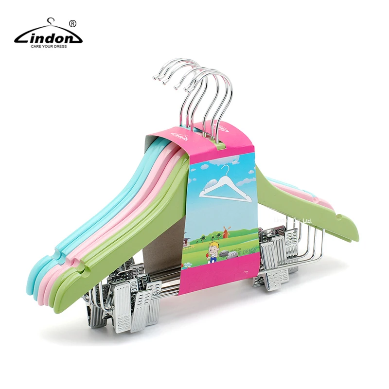 Lindon Cheap Colorful Wooden Children Baby Kids Hangers Set With Clips