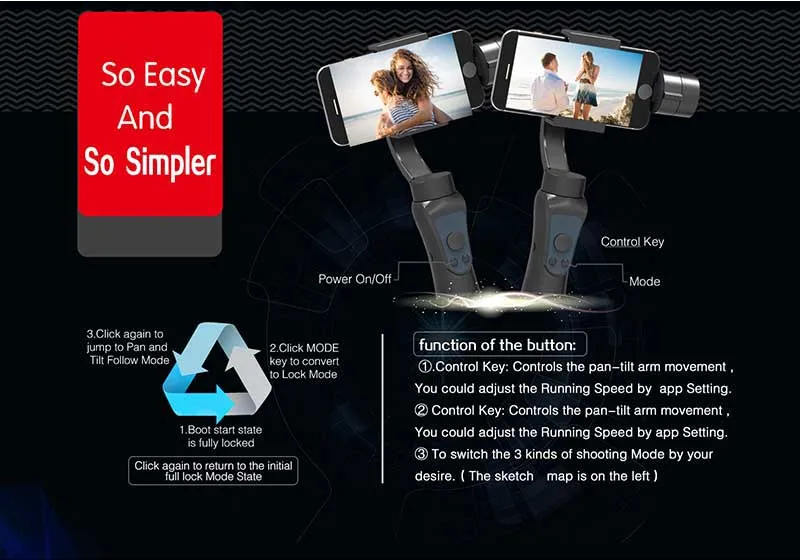 360 degree rotated gimbal stabilizer for smartphone