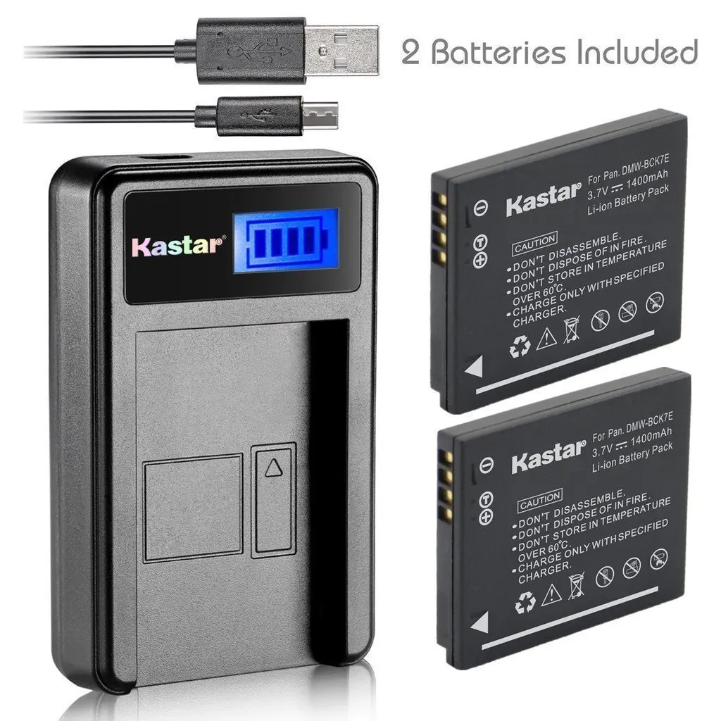 Kastar Battery 2 Pack and LCD Slim USB Charger for Panasonic DMW-BCK7 DMW-BCK7E and Lumix DMC-FS14 DMC-FS16 DMC-FS18 DMC-FS22 DMC-FS28 DMC-FS35 DMC-FS37 DMC-FS40 DMC-FS45 DMC-FT20 DMC-FT25 DMC-FX77