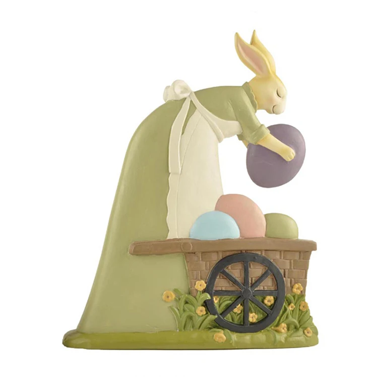 Resin Easter Rabbit Bunny Figurines Statue With Egg Basket