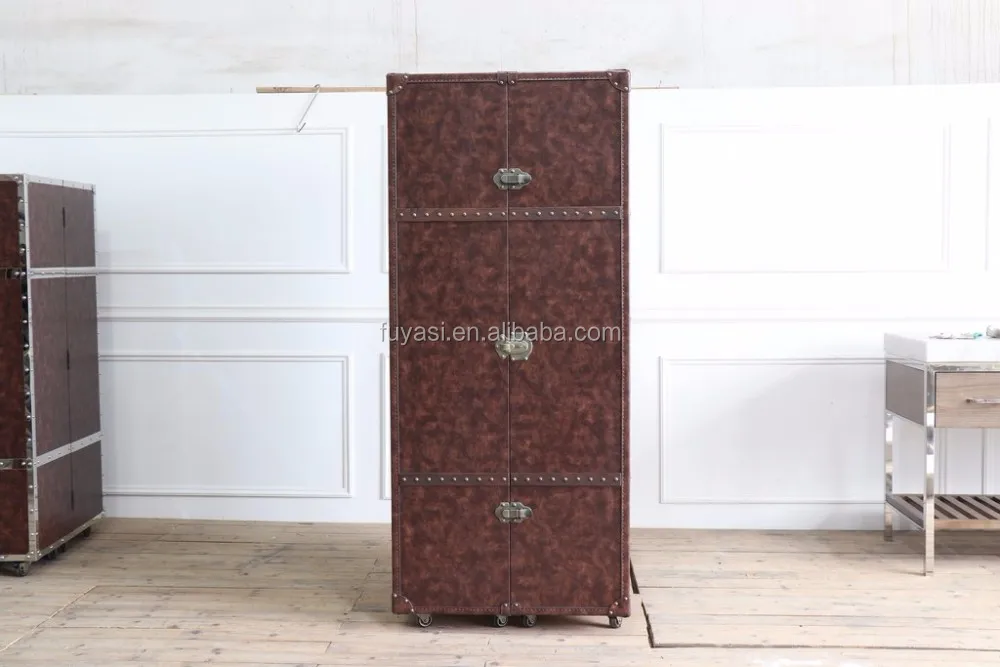 Wholesale vintage matte leather wardrobe functional wardrobe