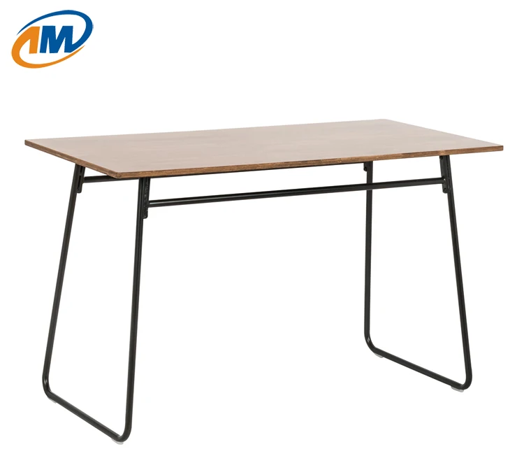 Metal Frame Wooden Top Dining Table With Plywood Material In Pu Finish
