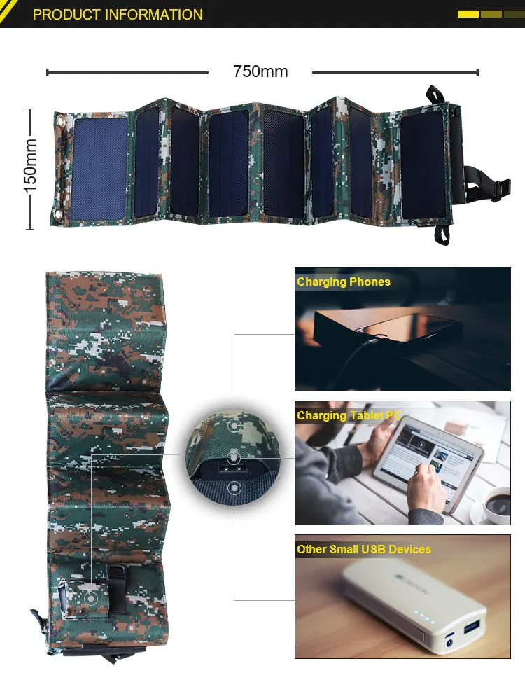 Mini 10W Solar Power High Efficiency Foldable Solar Panel with Solar Battery Cells USB Output Port for Ourdoor Camping Travel